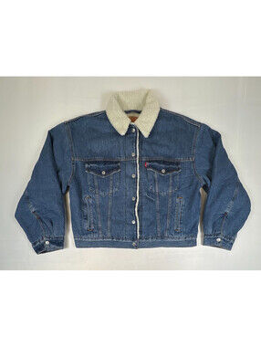 Levi's Mens L Blue Denim Sherpa Lined Trucker Jacket Winter Warm Coat